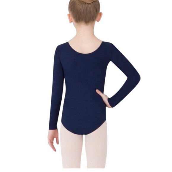 Danskin Childs Long Sleeve Leotard Navy Blue Scoop Neck Class Size Medium - Picture 2 of 9